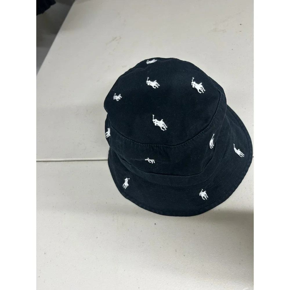 Polo Ralph Lauren Black Bucket Hat Allover Pony Logo Cotton S/M Unisex NWOT